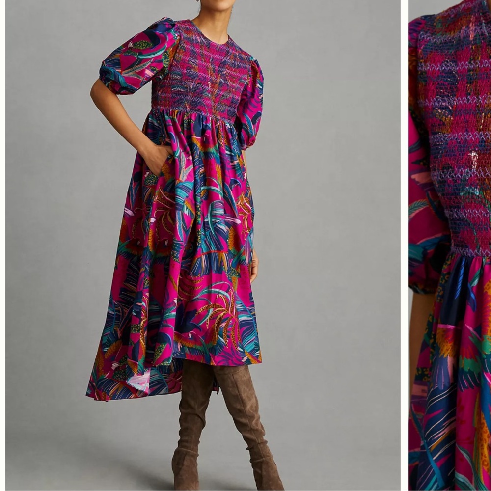 FARM Rio Ruched Purple Pink Midi Sundress